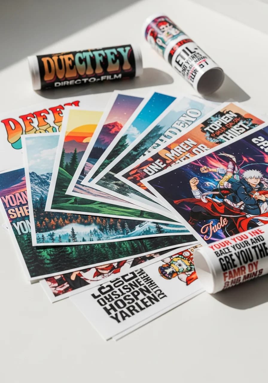 Stack of colorful DTF transfers