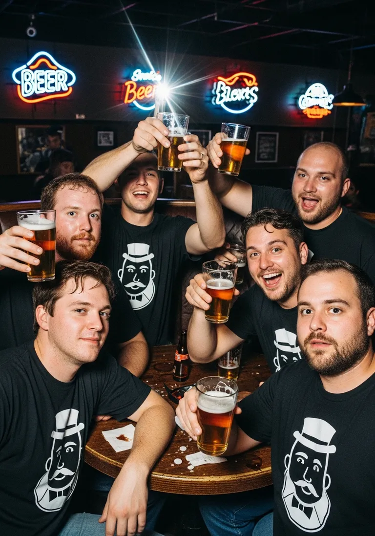 Bachelor party group in custom DTF shirts