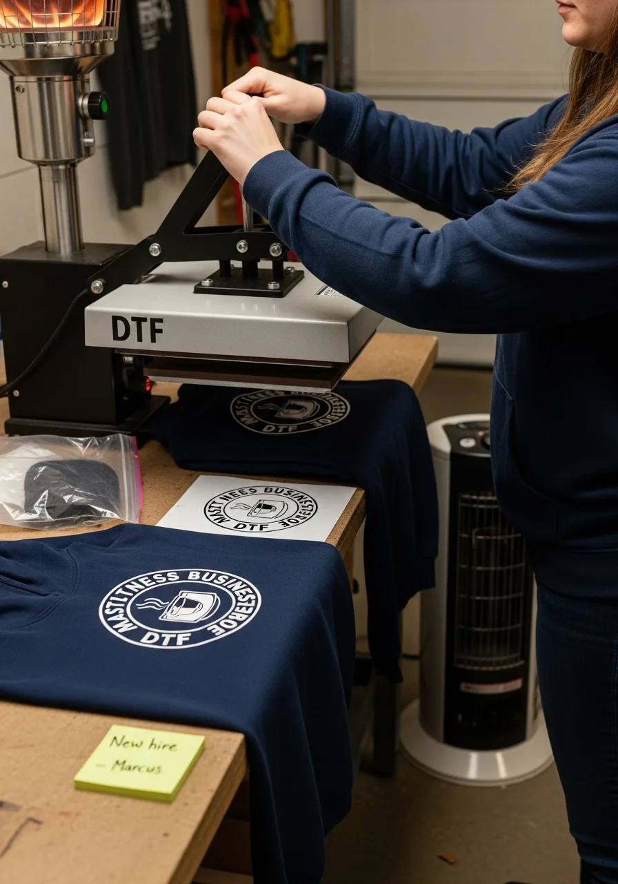 Single custom hoodie being pressed for a new hire